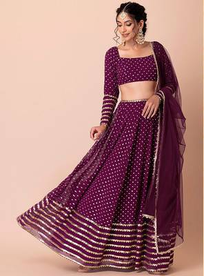 Purple Faux Georgette Embroidered Readymade Lehenga Choli Set 1
