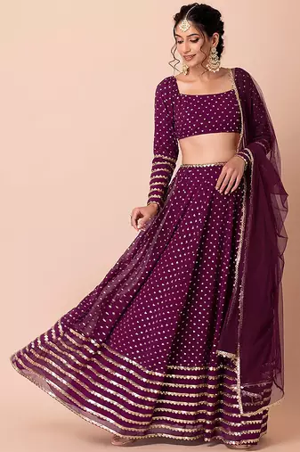 Purple Faux Georgette Embroidered Readymade Lehenga Choli Set