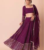 Purple Faux Georgette Embroidered Readymade Lehenga Choli Set