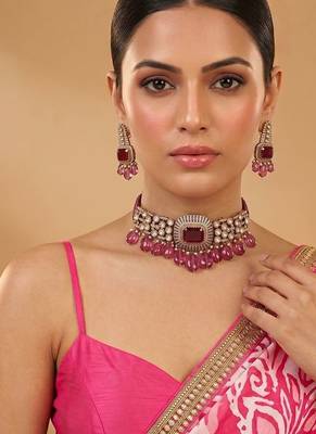 Ruby pink premium kundan moissanite choker set 1