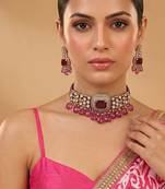 Ruby pink premium kundan moissanite choker set