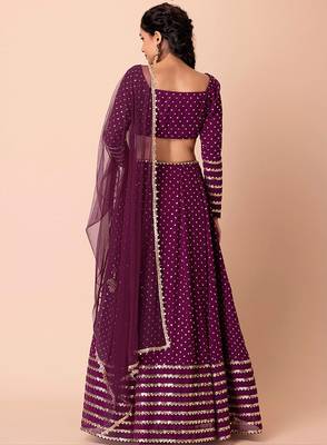 Purple Faux Georgette Embroidered Readymade Lehenga Choli Set 2