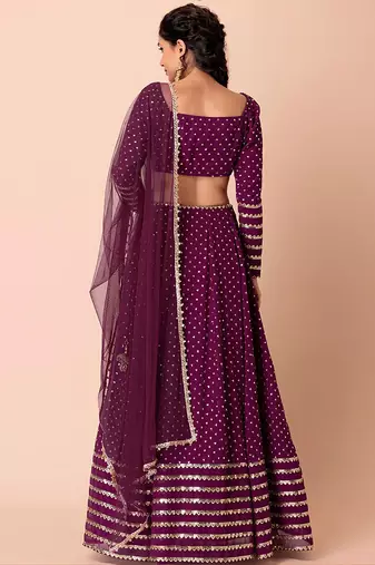Purple Faux Georgette Embroidered Readymade Lehenga Choli Set