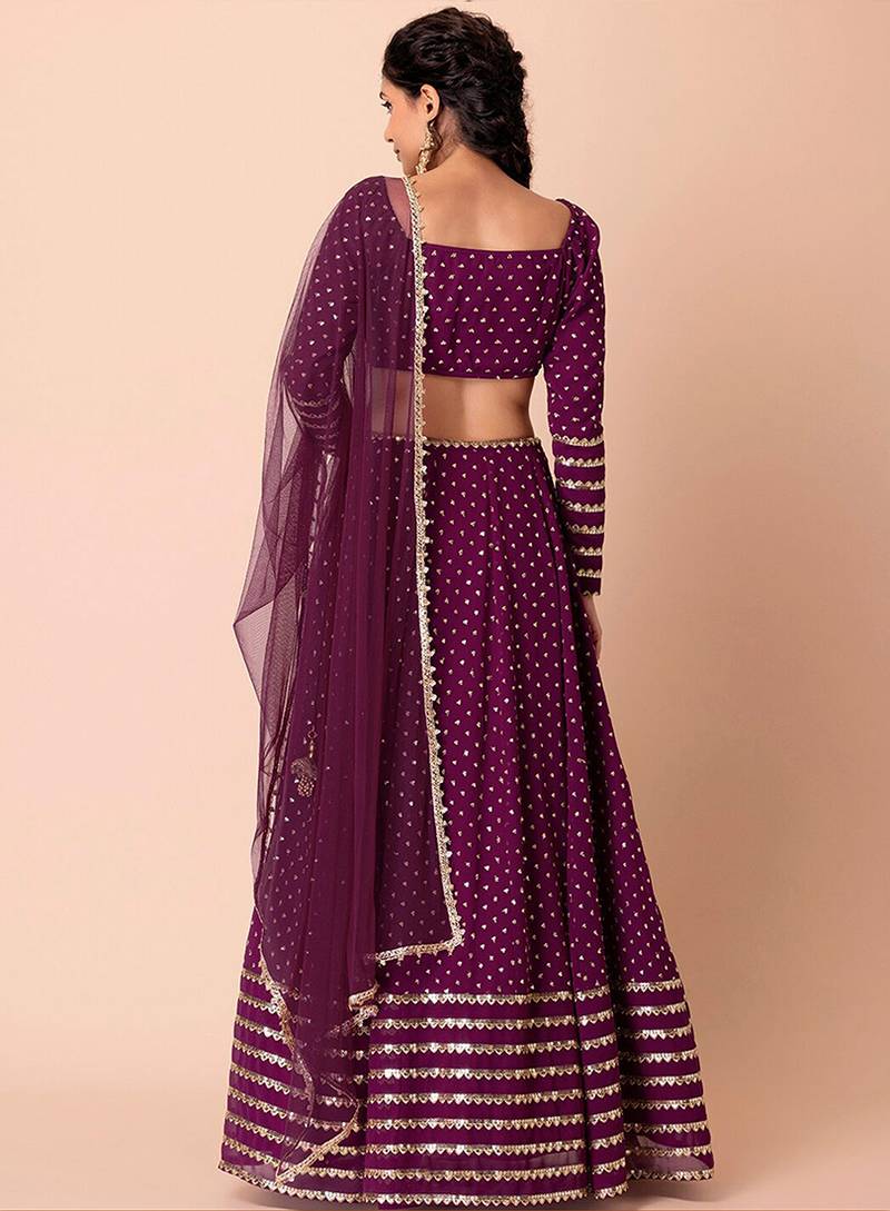 Purple Faux Georgette Embroidered Readymade Lehenga Choli Set