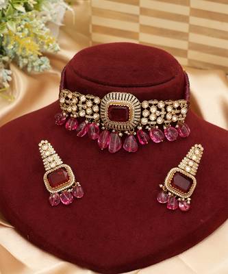 Ruby pink premium kundan moissanite choker set 2