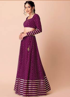 Purple Faux Georgette Embroidered Readymade Lehenga Choli Set 3