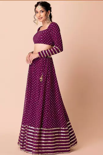 Purple Faux Georgette Embroidered Readymade Lehenga Choli Set