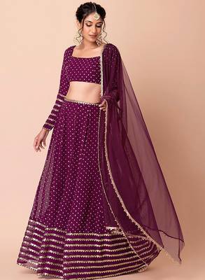 Purple Faux Georgette Embroidered Readymade Lehenga Choli Set 4