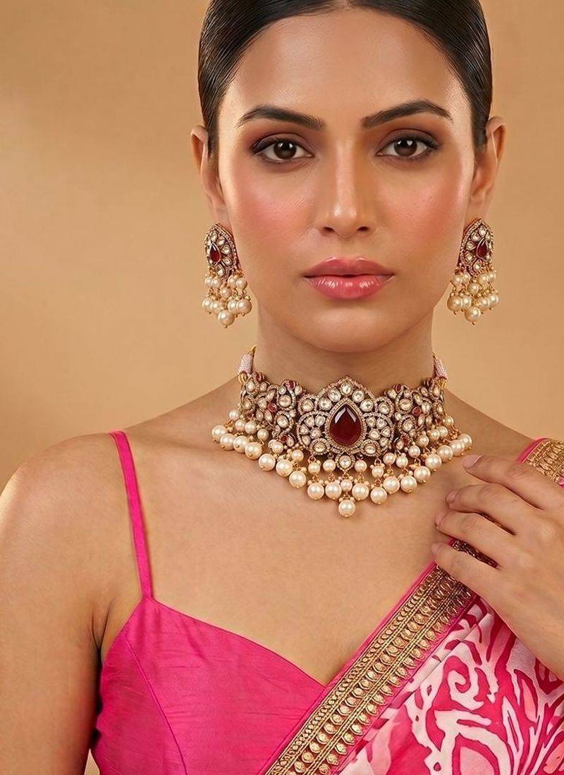 Royal maroon kundan choker set