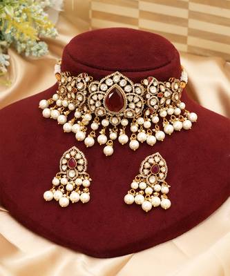 Royal maroon kundan choker set 2