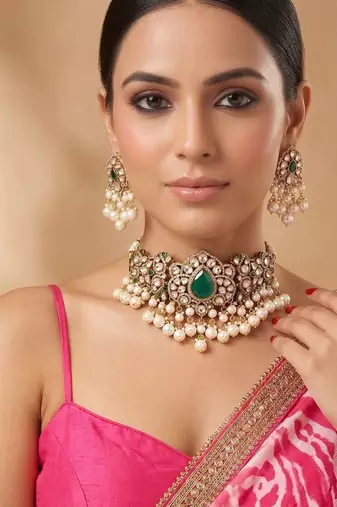 Emerald green royal kundan choker set