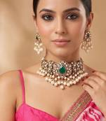 Emerald green royal kundan choker set
