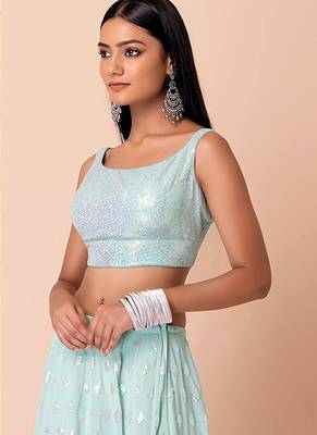 Sky blue Faux Georgette Embroidered Readymade Lehenga Choli Set 4
