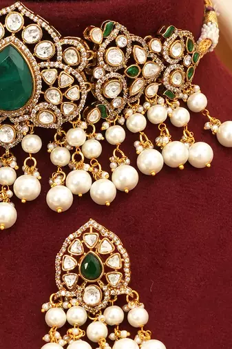 Emerald green royal kundan choker set