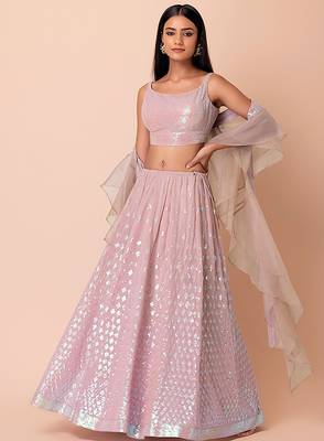 Baby Pink Faux Georgette Embroidered Readymade Lehenga Choli Set 1