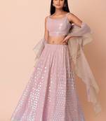 Baby Pink Faux Georgette Embroidered Readymade Lehenga Choli Set