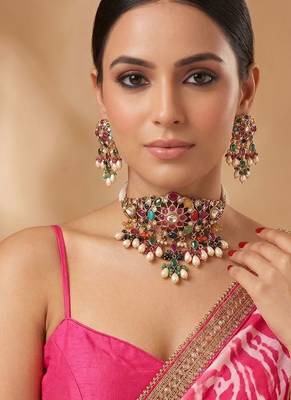 Royal multicolor moissanite kundan choker set 1