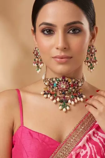 Royal multicolor moissanite kundan choker set