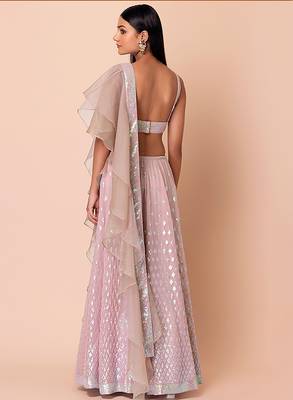 Baby Pink Faux Georgette Embroidered Readymade Lehenga Choli Set 2