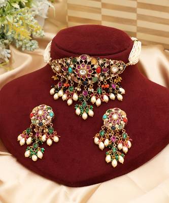 Royal multicolor moissanite kundan choker set 2
