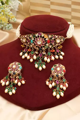 Royal multicolor moissanite kundan choker set