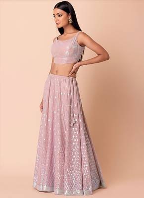 Baby Pink Faux Georgette Embroidered Readymade Lehenga Choli Set 3