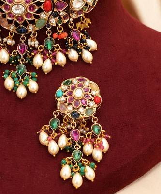 Royal multicolor moissanite kundan choker set 3