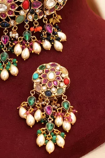 Royal multicolor moissanite kundan choker set