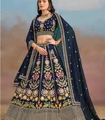 Navy Blue Embroidered Faux Georgette Reasymade Lehenga Choli