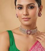 Ruby pink kundan moissanite necklace set