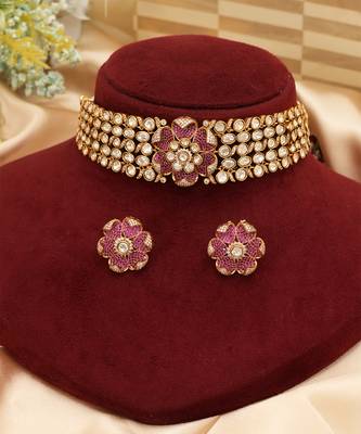 Ruby pink kundan moissanite necklace set 2
