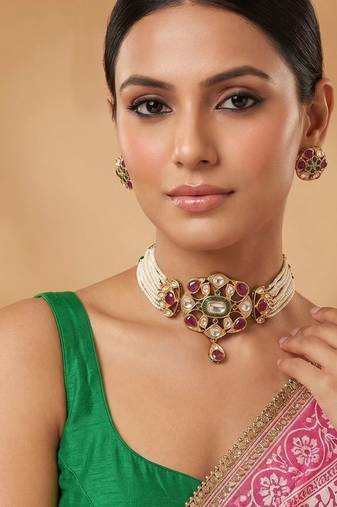 Multicolor royal kundan ruby pearl choker set