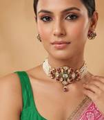 Multicolor royal kundan ruby pearl choker set