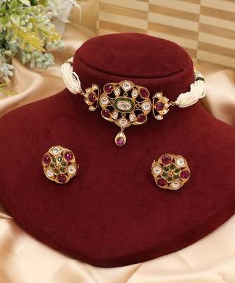 Multicolor royal kundan ruby pearl choker set 2