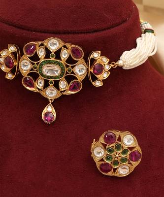 Multicolor royal kundan ruby pearl choker set 3
