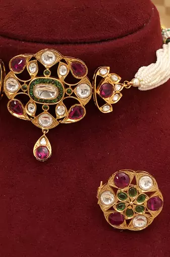 Multicolor royal kundan ruby pearl choker set