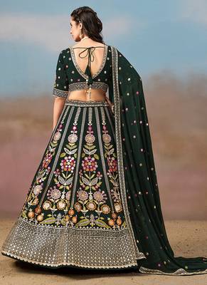 Bottle green Embroidered Faux Georgette Reasymade Lehenga Choli 2