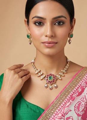 Multicolor luxury kundan moissanite bridal necklace set 1