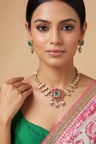 Multicolor luxury kundan moissanite bridal necklace set