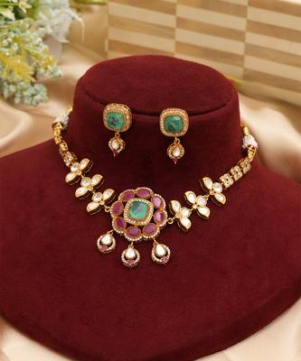 Multicolor luxury kundan moissanite bridal necklace set 2