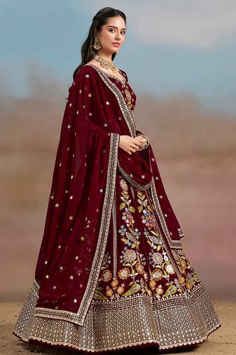 Maroon Embroidered Faux Georgette Reasymade Lehenga Choli