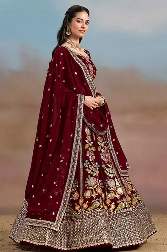 Maroon Embroidered Faux Georgette Reasymade Lehenga Choli