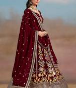 Maroon Embroidered Faux Georgette Reasymade Lehenga Choli