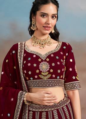 Maroon Embroidered Faux Georgette Reasymade Lehenga Choli 2