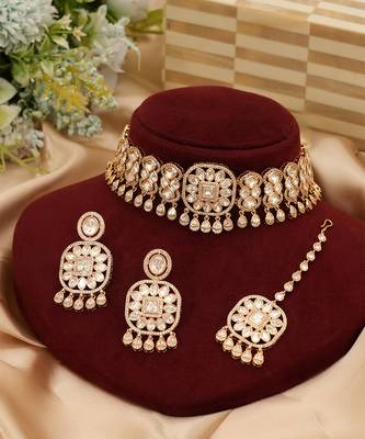 Gold plated premium kundan choker set 2