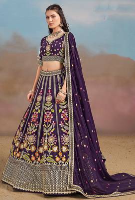 Purple Embroidered Faux Georgette Reasymade Lehenga Choli 1