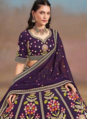 Purple Embroidered Faux Georgette Reasymade Lehenga Choli 2