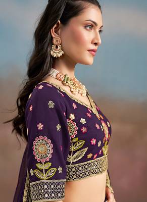 Purple Embroidered Faux Georgette Reasymade Lehenga Choli 3