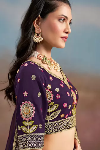 Purple Embroidered Faux Georgette Reasymade Lehenga Choli