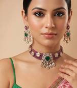 Ruby pink emerald moissanite stone necklace set
